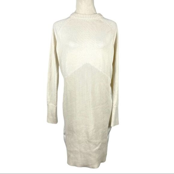 Athleta Mesa Hybrid Sweater Dress in Dove White Merino Wool Blend Style 38342 L - Picture 2 of 13